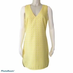 Muse Sleeveless Yellow & Cream Jacquard Shift Dress Sz M